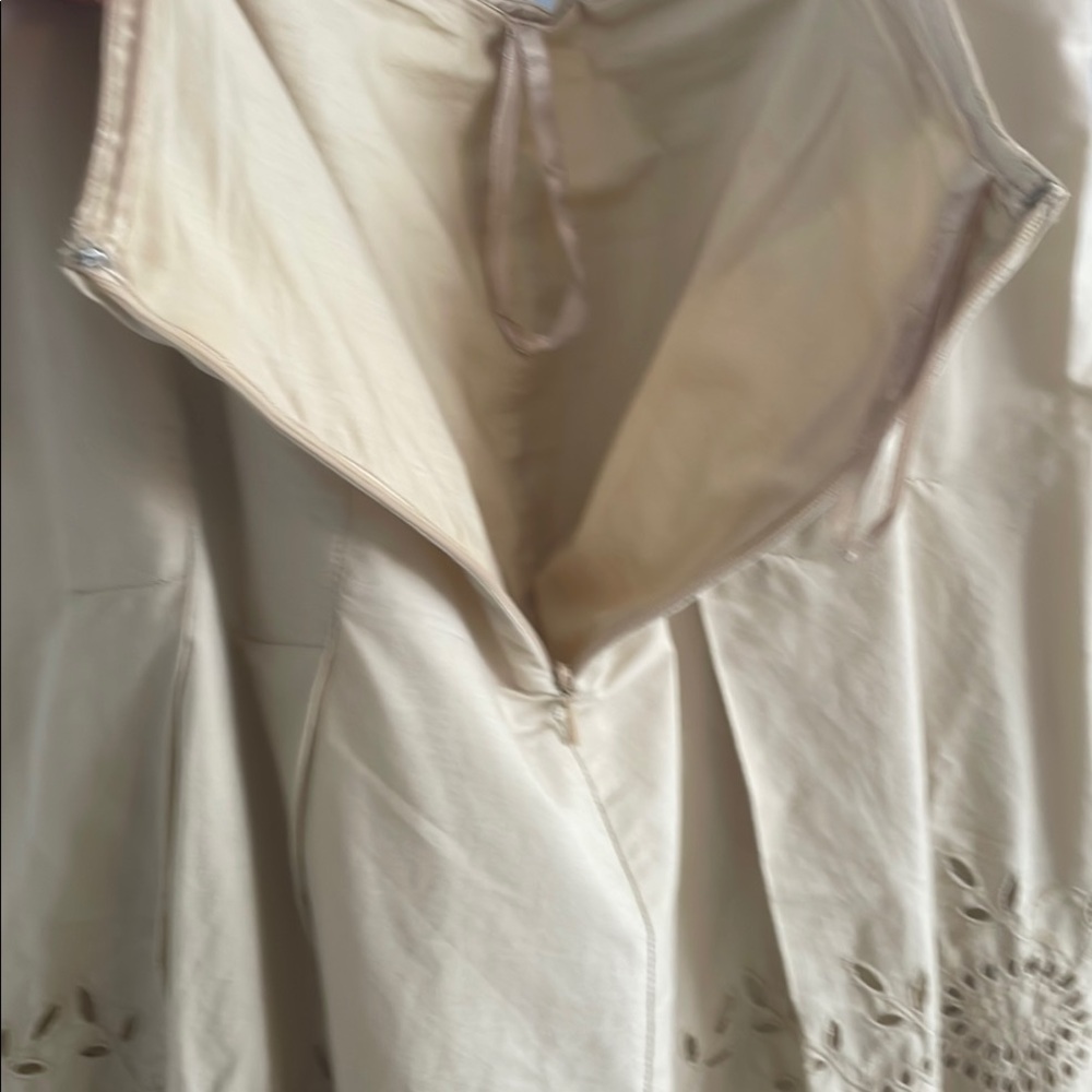 🇨🇦 Joe Fresh eyelet A-line embroidered pleated skirt, tan beige, women's size 8 - Picture 9 of 17